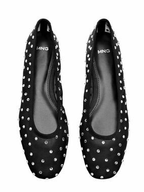 Mango Black Rhinestone Mesh Ballet Flats – EU 39 Almond Toe
